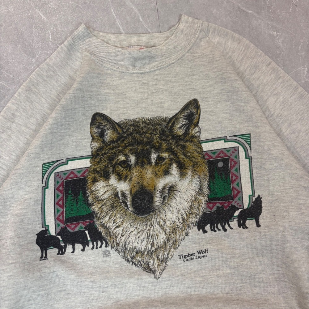 Vintage Jerzees Timber Wolf Sweatshirt Mens Large Gray Made in USA Raglan 90s - Picture 2 of 6